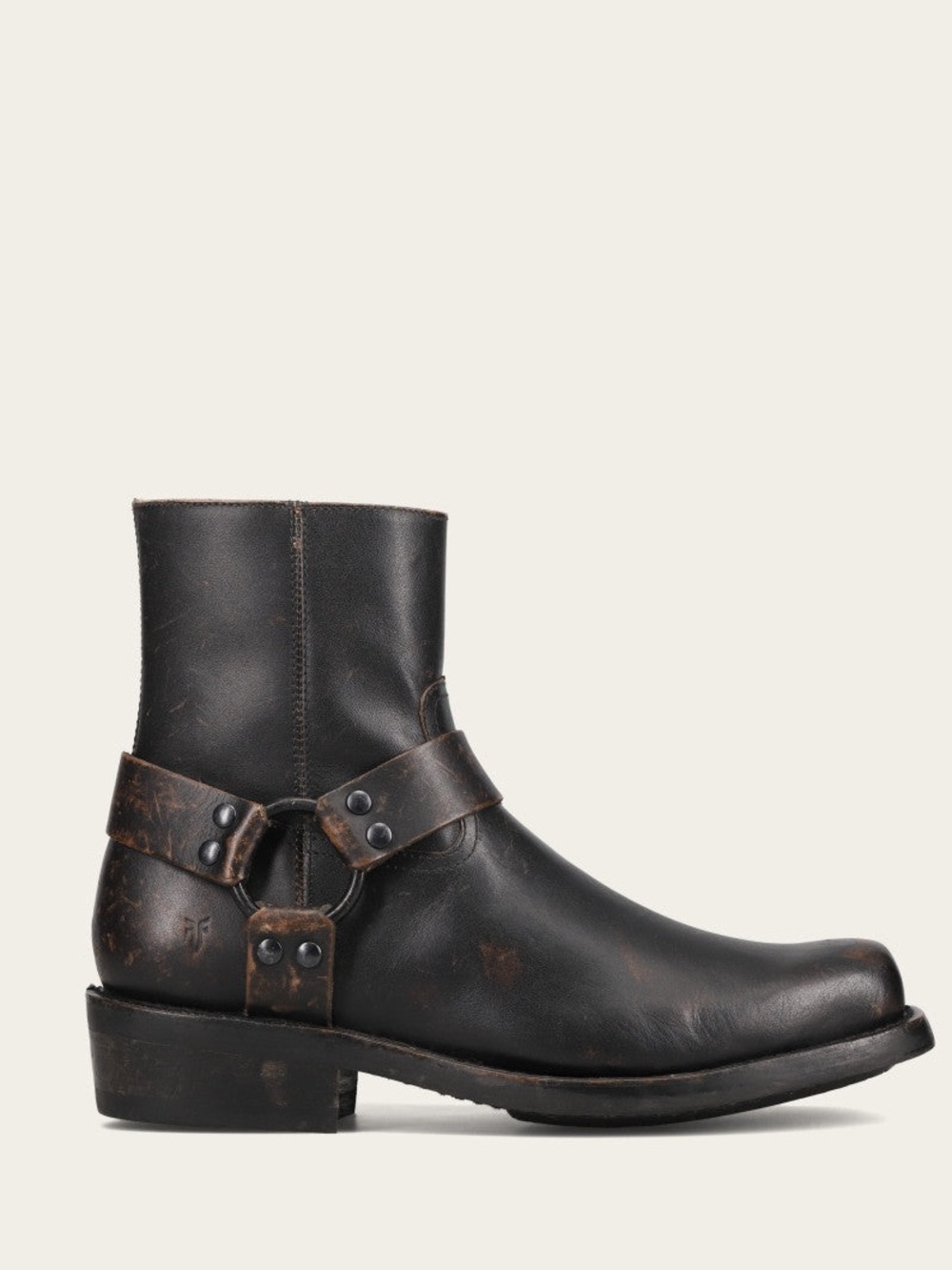 FRYE Conway Harness Leather Boots in Antiqued black